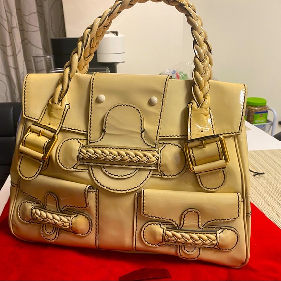 VALENTINO GARAVANI Histoire" Limited Edition Braided Handle Patent Leather  Bag - Picture 3 of 10